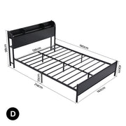 Artiss Bed Frame Double Size with Storage Shelf Headboard Charging Station GRID - Lucendi Home