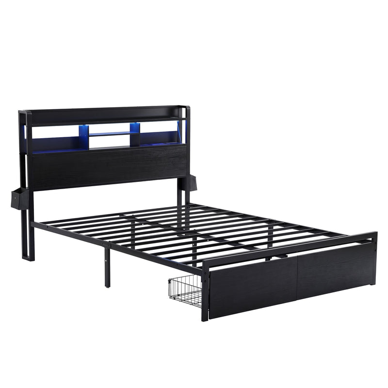 Artiss Bed Frame Double with Charging Station Storage Organizer Drawers LED ZAC - Lucendi Home