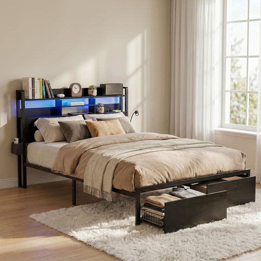 Artiss Bed Frame King with Charging Station Storage Organizer Drawers LED ZAC - Lucendi Home