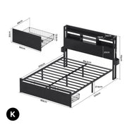 Artiss Bed Frame King with Charging Station Storage Organizer Drawers LED ZAC - Lucendi Home
