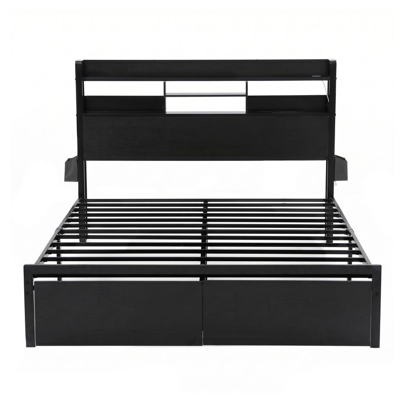 Artiss Bed Frame King with Charging Station Storage Organizer Drawers LED ZAC - Lucendi Home