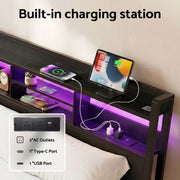 Artiss Bed Frame King with Charging Station Storage Organizer Drawers LED ZAC - Lucendi Home