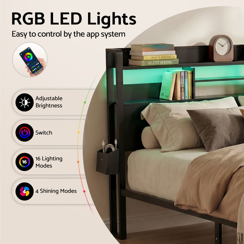 Artiss Bed Frame King with Charging Station Storage Organizer Drawers LED ZAC - Lucendi Home