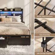 Artiss Bed Frame King with Charging Station Storage Organizer Drawers LED ZAC - Lucendi Home