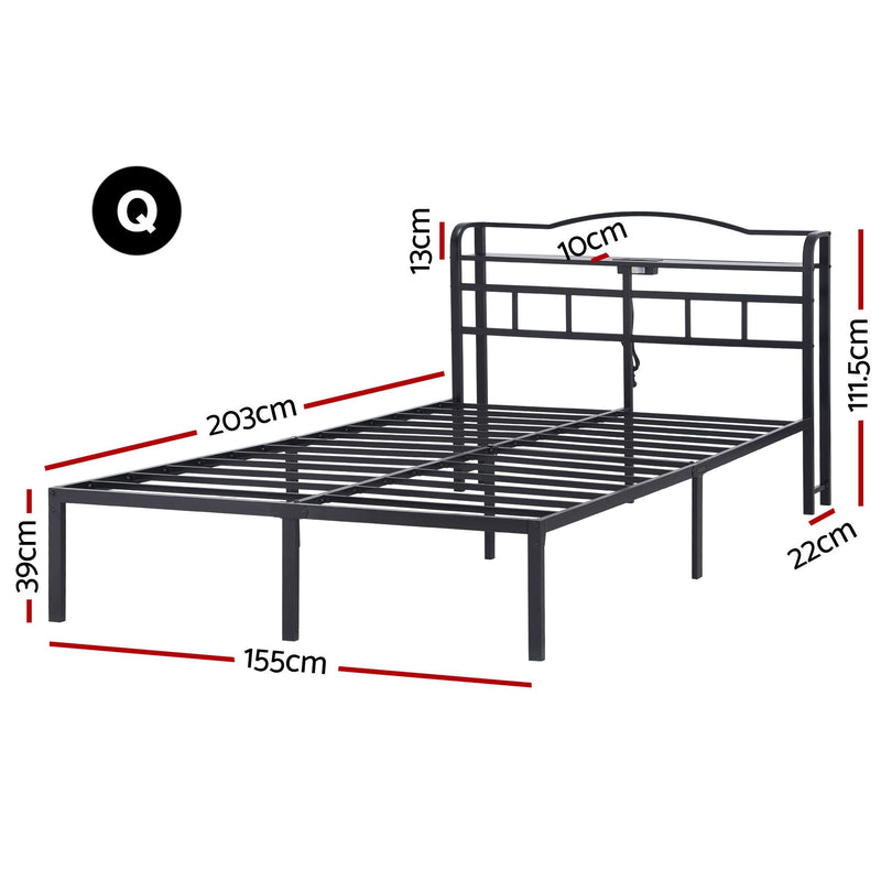 Artiss Bed Frame Queen Size with Charging Station WAVE - Lucendi Home