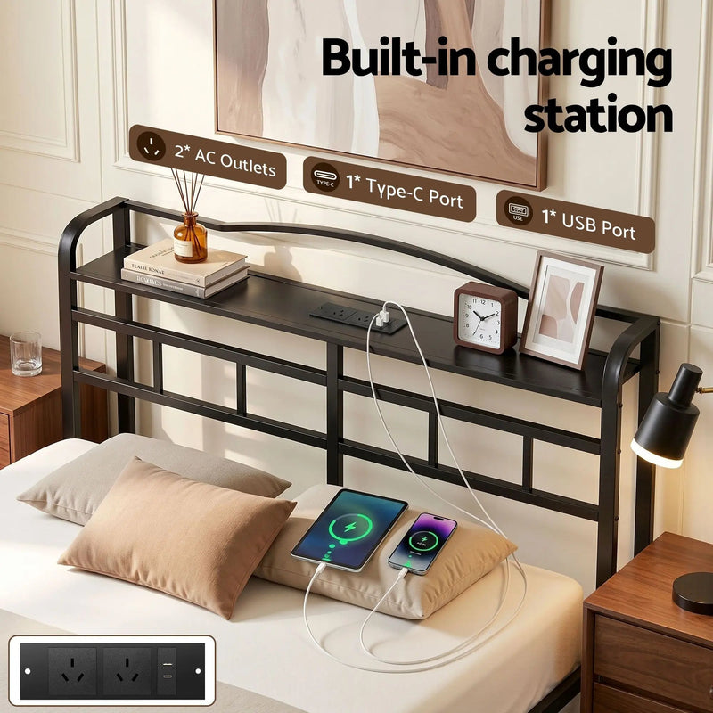 Artiss Bed Frame Queen Size with Charging Station WAVE - Lucendi Home