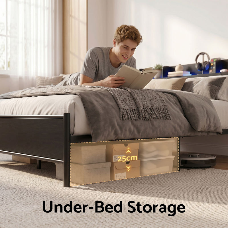 Artiss Bed Frame Queen Size with Storage Shelf Headboard Charging Station GRID - Lucendi Home