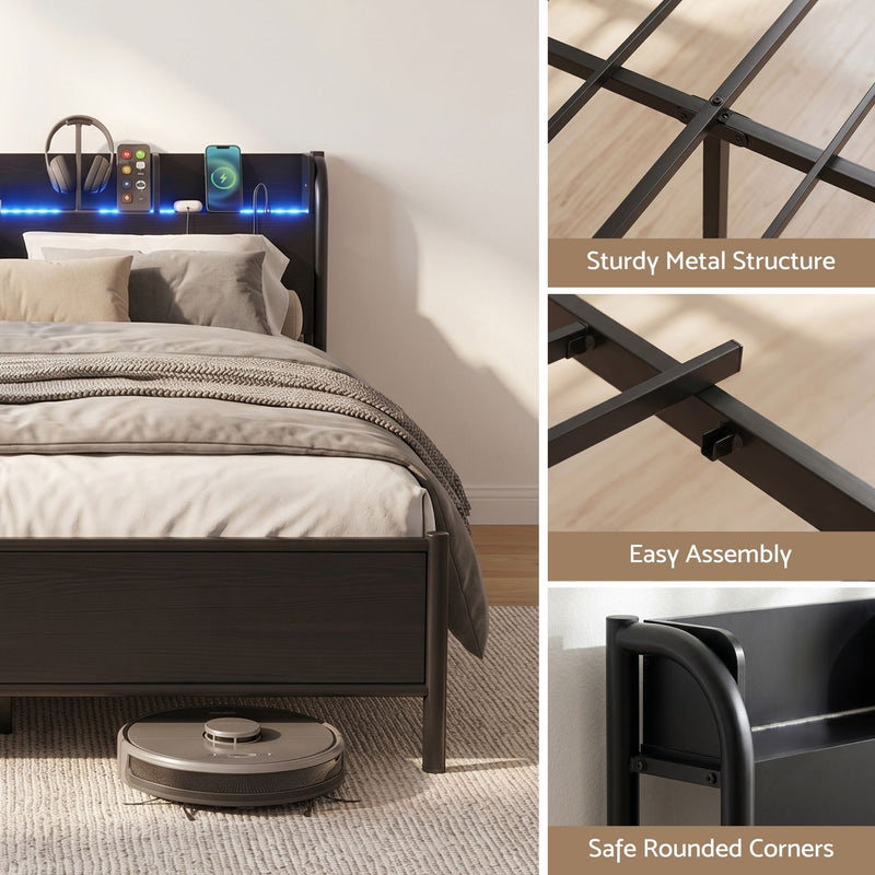 Artiss Bed Frame Queen Size with Storage Shelf Headboard Charging Station GRID - Lucendi Home