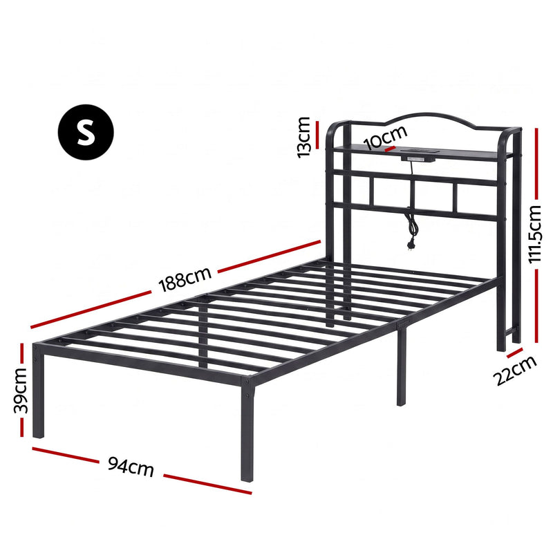 Artiss Bed Frame Single Size with Charging Station WAVE - Lucendi Home