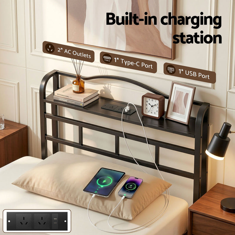 Artiss Bed Frame Single Size with Charging Station WAVE - Lucendi Home