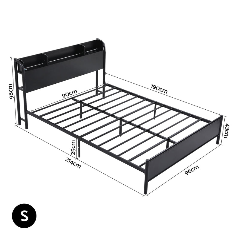 Artiss Bed Frame Single Size with Storage Shelf Headboard Charging Station GRID - Lucendi Home