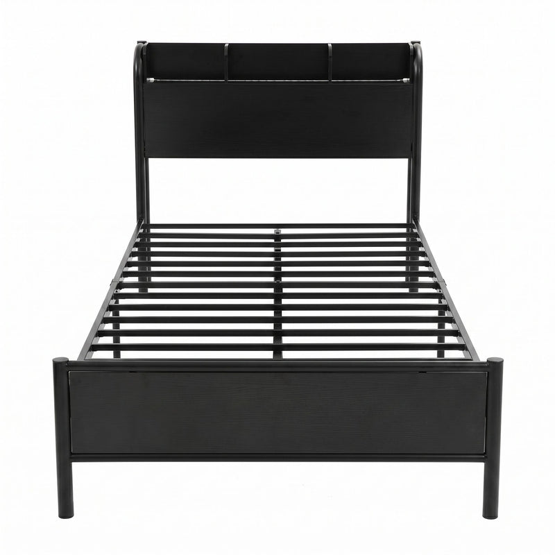 Artiss Bed Frame Single Size with Storage Shelf Headboard Charging Station GRID - Lucendi Home