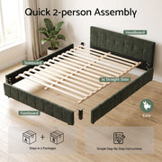 Artiss Double Bed Frame Chenille Heavy Duty Platform Base Green 300kg Support No Box Spring Needed - Lucendi Home