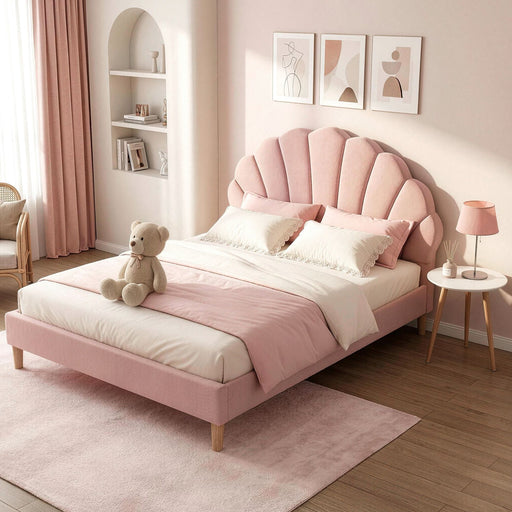 Artiss Double Bed Frame and Round Coffee Table Set Pink Velvet Bedhead with Wooden Side Table - Lucendi Home