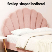 Artiss Double Bed Frame and Round Coffee Table Set Pink Velvet Bedhead with Wooden Side Table - Lucendi Home