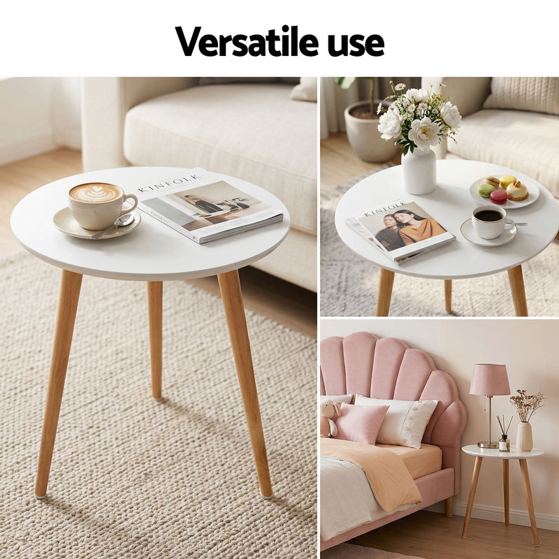 Artiss Double Bed Frame and Round Coffee Table Set Pink Velvet Bedhead with Wooden Side Table - Lucendi Home