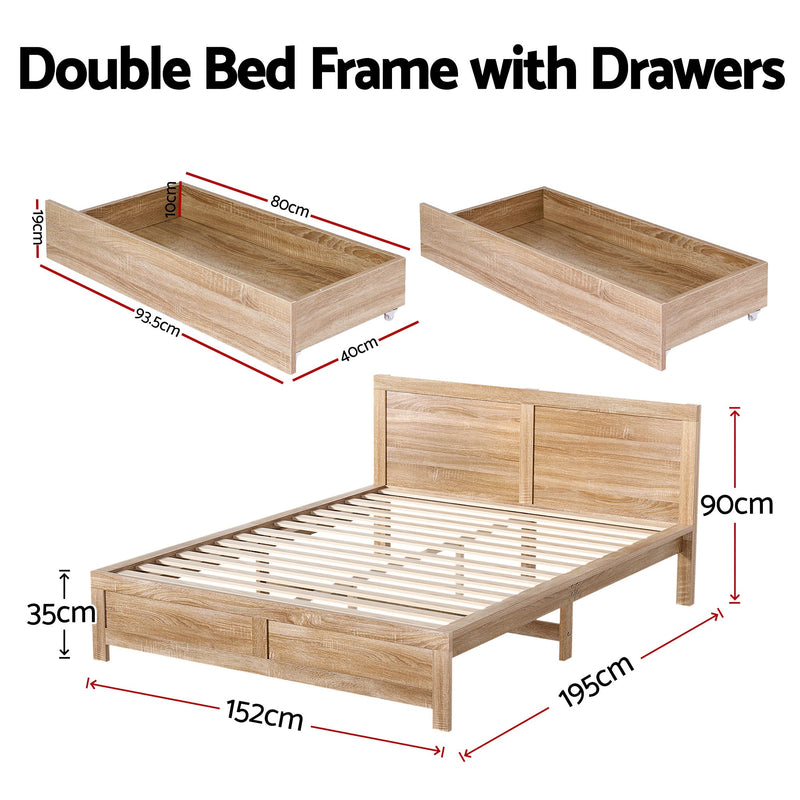 Artiss Double Bed Frame with 2 Drawers Bedroom Furniture - Lucendi Home