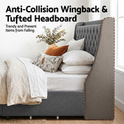 Artiss Double Bed Frame with 4 Storage Drawers and Charging Station Tufted Wingback Headboard 300kg Loads Charcoal Grey - Lucendi Home