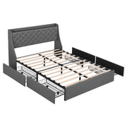 Artiss Double Bed Frame with 4 Storage Drawers and Charging Station Tufted Wingback Headboard 300kg Loads Charcoal Grey - Lucendi Home