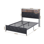 Artiss Double Bed Frame with LED Lights Storage Headboard 2 USB 2 AC Outlets Charging Station - Lucendi Home