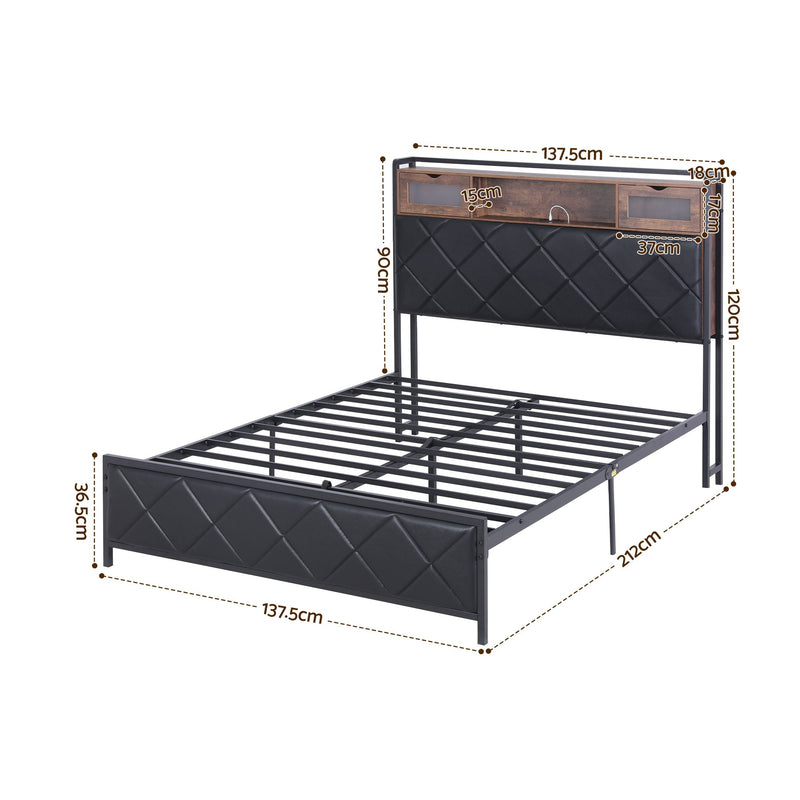 Artiss Double Bed Frame with LED Lights Storage Headboard 2 USB 2 AC Outlets Charging Station - Lucendi Home