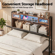 Artiss Double Bed Frame with LED Lights Storage Headboard 2 USB 2 AC Outlets Charging Station - Lucendi Home