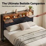 Artiss Double Bed Frame with LED Lights Storage Headboard 2 USB 2 AC Outlets Charging Station - Lucendi Home