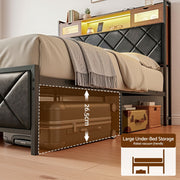 Artiss Double Bed Frame with LED Lights Storage Headboard 2 USB 2 AC Outlets Charging Station - Lucendi Home