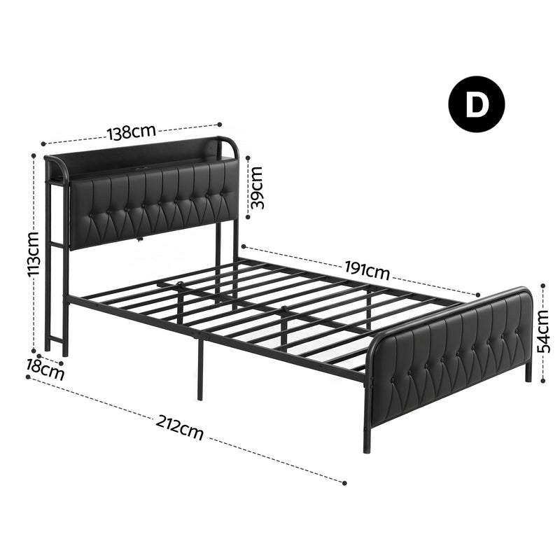 Artiss Double Bed Frame with Storage Headboard SAA Certified Charging Station - Lucendi Home
