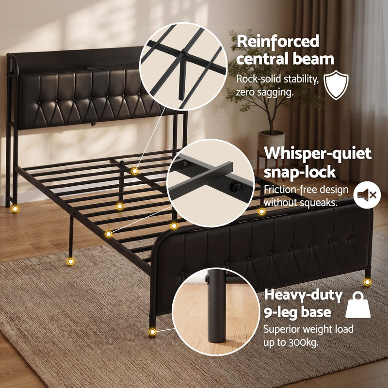 Artiss Double Bed Frame with Storage Headboard SAA Certified Charging Station - Lucendi Home