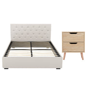 Artiss Double Bed Frame with Storage and Bedside Table Set Tufted Linen Gas Lift Bed Base and 2-Drawer Nightstand - Lucendi Home