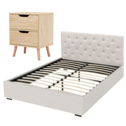Artiss Double Bed Frame with Storage and Bedside Table Set Tufted Linen Gas Lift Bed Base and 2-Drawer Nightstand - Lucendi Home