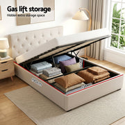 Artiss Double Bed Frame with Storage and Bedside Table Set Tufted Linen Gas Lift Bed Base and 2-Drawer Nightstand - Lucendi Home