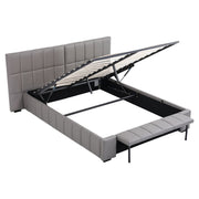 Artiss Double Size Upholstered Gas Lift Bed Frame with Foldable Bench PVC Leather Platform Bed with Storage - Lucendi Home