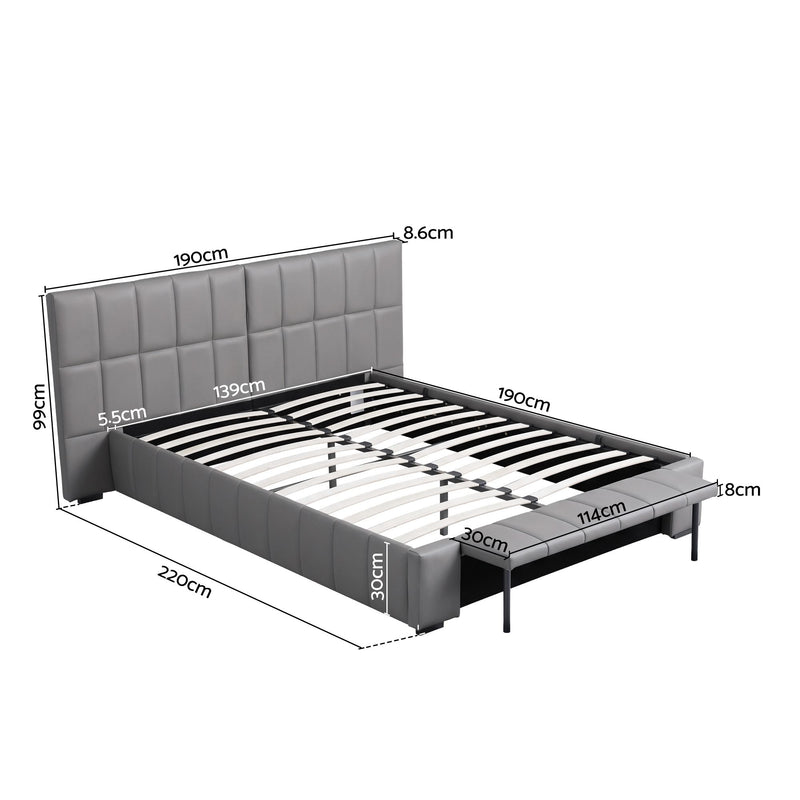 Artiss Double Size Upholstered Gas Lift Bed Frame with Foldable Bench PVC Leather Platform Bed with Storage - Lucendi Home