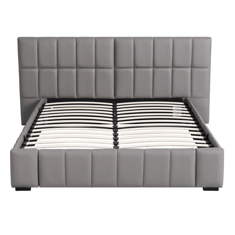 Artiss Double Size Upholstered Gas Lift Bed Frame with Foldable Bench PVC Leather Platform Bed with Storage - Lucendi Home