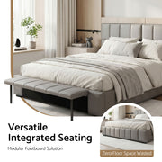 Artiss Double Size Upholstered Gas Lift Bed Frame with Foldable Bench PVC Leather Platform Bed with Storage - Lucendi Home