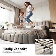 Artiss Double Size Upholstered Gas Lift Bed Frame with Foldable Bench PVC Leather Platform Bed with Storage - Lucendi Home