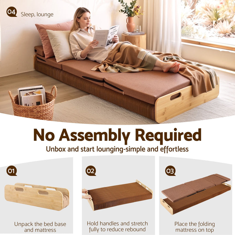 Artiss Folding Kraft Paper Bed Frame with Mattress and Pillow 300kg Capacity 200x60cm - Lucendi Home