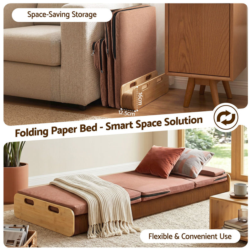 Artiss Folding Kraft Paper Bed Frame with Mattress and Pillow 300kg Capacity 200x60cm - Lucendi Home