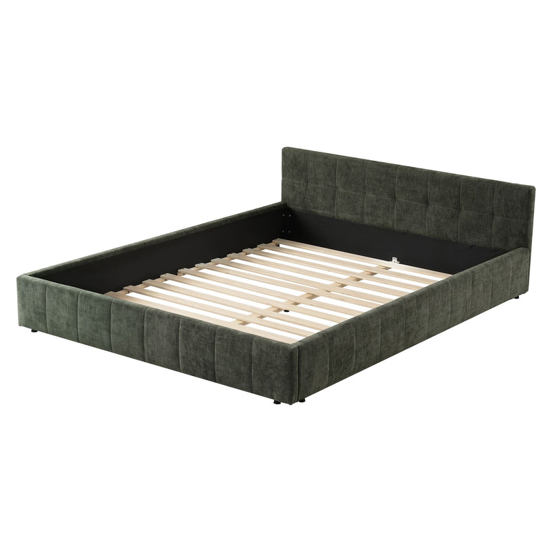 Artiss King Bed Frame Chenille Heavy Duty Platform Base Green 300kg Support No Box Spring Needed - Lucendi Home