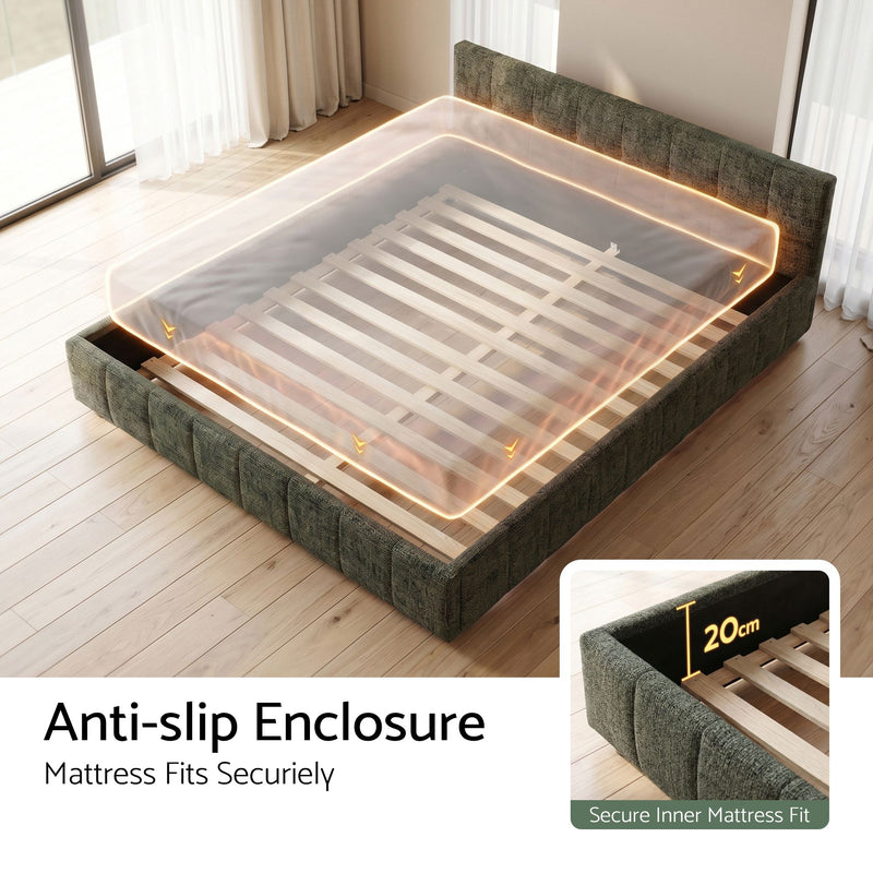 Artiss King Bed Frame Chenille Heavy Duty Platform Base Green 300kg Support No Box Spring Needed - Lucendi Home