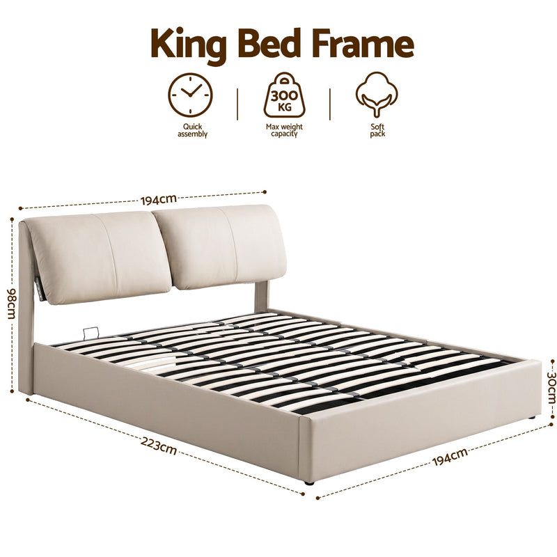 Artiss King Bed Frame Gas Lift Storage 3 Drawers Adjustable Headboard Platform Base - Lucendi Home