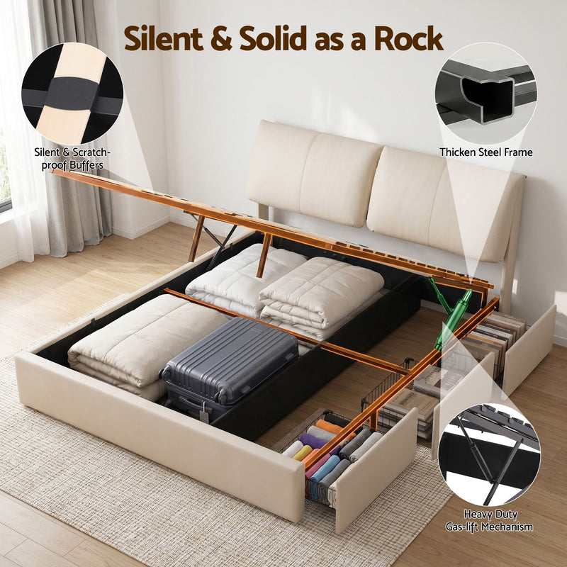 Artiss King Bed Frame Gas Lift Storage 3 Drawers Adjustable Headboard Platform Base - Lucendi Home