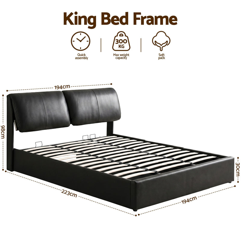 Artiss King Bed Frame Gas Lift Storage 3 Drawers Adjustable Headboard Platform Bed Black - Lucendi Home