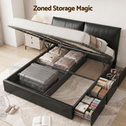 Artiss King Bed Frame Gas Lift Storage 3 Drawers Adjustable Headboard Platform Bed Black - Lucendi Home