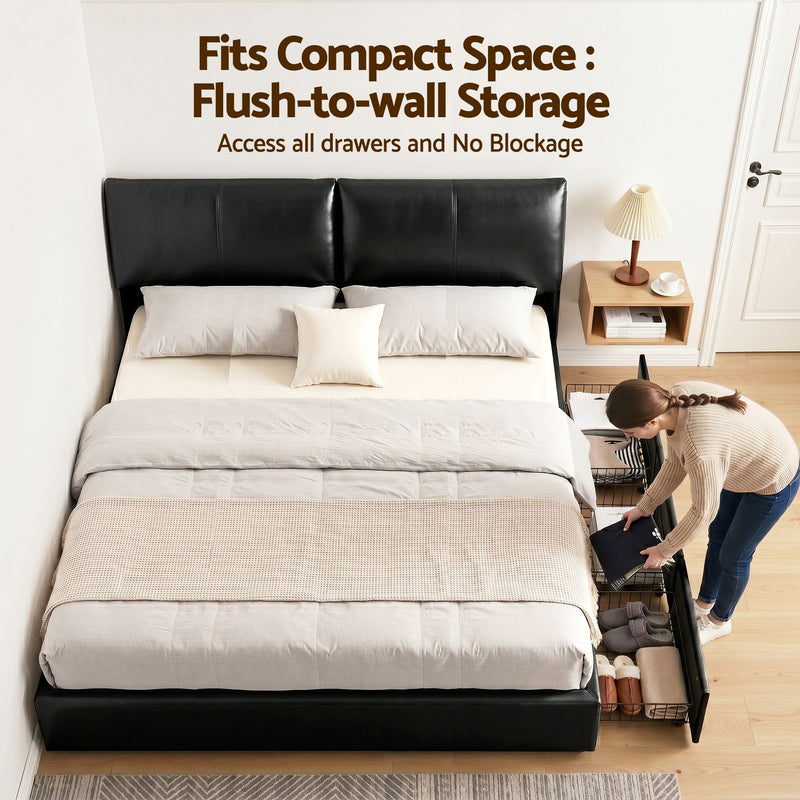 Artiss King Bed Frame Gas Lift Storage 3 Drawers Adjustable Headboard Platform Bed Black - Lucendi Home