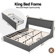 Artiss King Bed Frame with 4 Storage Drawers and Charging Station Tufted Wingback Headboard 300kg Loads Charcoal Grey - Lucendi Home
