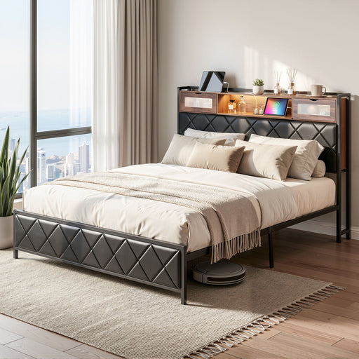 Artiss King Bed Frame with LED Lights and Storage Headboard Charging Station - Lucendi Home