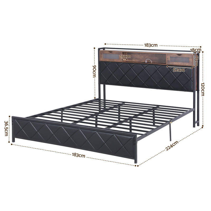Artiss King Bed Frame with LED Lights and Storage Headboard Charging Station - Lucendi Home